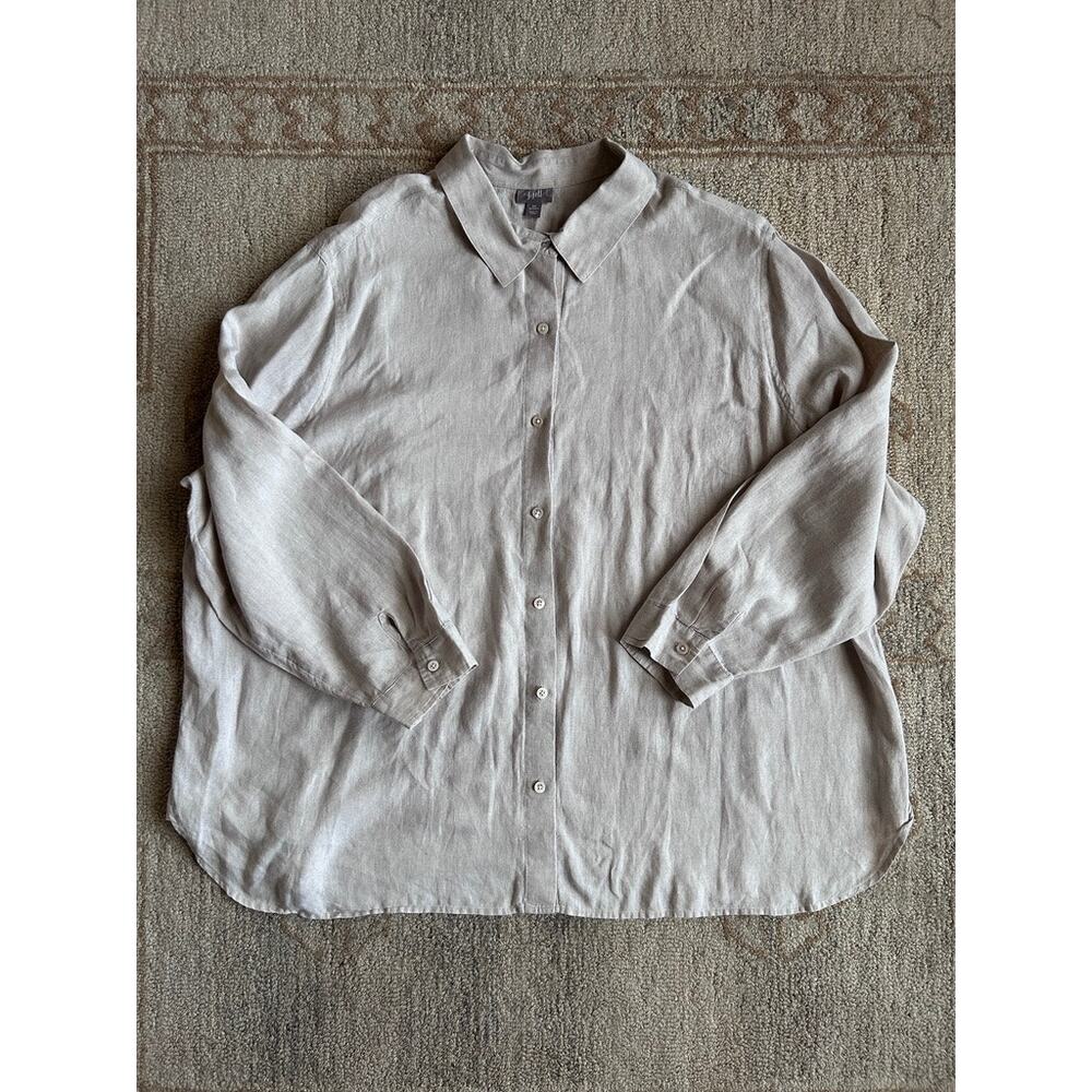Soft Linen Oversized Button Up Shirt Minimalist Neutral Plus Size 4X J Jill Top